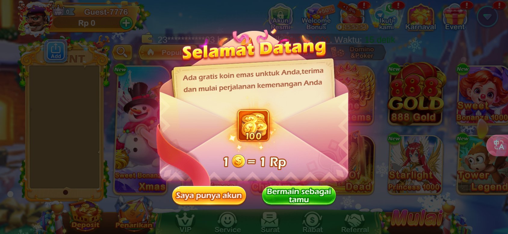 Dapatkan koin emas gratis di K3K3 Apk 15 B 149 untuk pengguna baru.