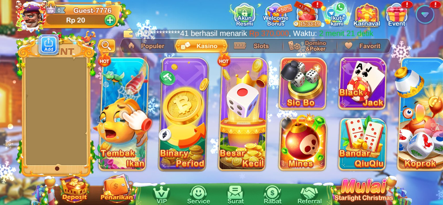 Game kasino populer seperti Tembak Ikan dan Sic Bo tersedia di K3K3 Apk 15 B 149.